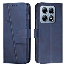 Per Xiaomi 14T Custodia per telefono in pelle con fibbia con texture in vitello con cuciture (blu)