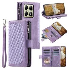 Per Xiaomi 14T Custodia per telefono in pelle con cerniera e cordino (viola)
