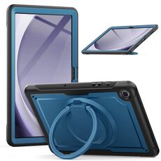 Per Samsung Galaxy Tab A9+ Honeycomb Hybrid Tablet Custodia con maniglia e cinturino (blu navy)