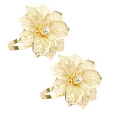 2 pezzi Anello per tovagliolo in lega con fiore e strass Design Fibbia per tovagliolo Decorazione per tavolo da pranzo per feste di nozze (oro)