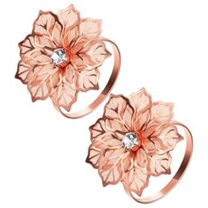2 pezzi Anello per tovagliolo in lega con fiore e strass Design Fibbia per tovagliolo Decorazione per tavolo da pranzo per feste di nozze (oro rosa)