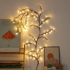 2,3 m 144 LED Rami Rattan String Lights Wedding Home Decor Ghirlanda Lampade, Stile: USB Sempre acceso (Bianco caldo)