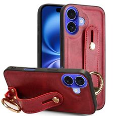 Per iPhone 16 Plus Custodia per telefono posteriore in pelle con cinturino da polso (rosso)