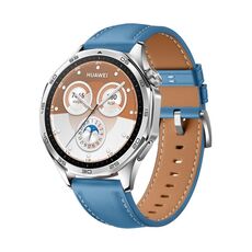 For Huawei Watch GT 5 46mm Silver Buckle Genuine Leather Watch Band(Blue)