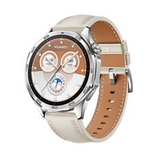 For Huawei Watch GT 5 46mm Silver Buckle Genuine Leather Watch Band(Creamy White)