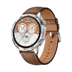 For Huawei Watch GT 5 Pro 46mm Silver Buckle Genuine Leather Watch Band(Brown)
