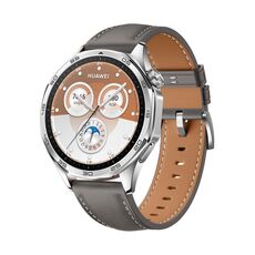 For Huawei Watch GT 5 Pro 46mm Silver Buckle Genuine Leather Watch Band(Gray)