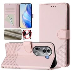 For OPPO Reno11 Pro 5G Global Honeycomb Embossing RFID Leather Phone Case(Pink)