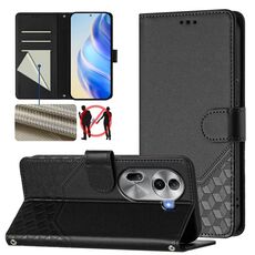 For OPPO Reno11 Pro 5G Global Honeycomb Embossing RFID Leather Phone Case(Black)