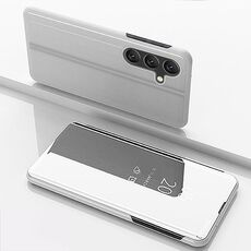 For Samsung Galaxy S24 FE 5G Plated Mirror Horizontal Flip Leather Phone Case with Holder(Silver)