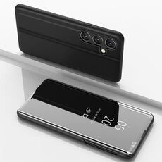 For Samsung Galaxy S24 FE 5G Plated Mirror Horizontal Flip Leather Phone Case with Holder(Black)