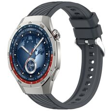 For Huawei Watch GT 5 Pro 46mm Line Texture Quick Release Silicone Watch Band(Platinum Steel Grey)