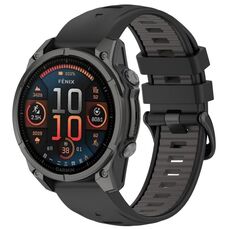 For Garmin Fenix 8 AMOLED 47mm Dual Color Quick Release Steel Buckle 22mm Silicone Watch Band(Black+Grey)