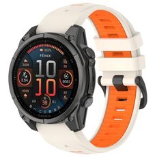 For Garmin Fenix 8 AMOLED 47mm Dual Color Quick Release Steel Buckle 22mm Silicone Watch Band(Starlight+Orange)