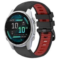 For Garmin Fenix 8 AMOLED 43mm Dual Color Quick Release Steel Buckle 20mm Silicone Watch Band(Black+Red)