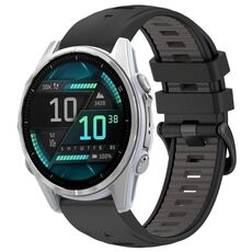For Garmin Fenix 8 AMOLED 43mm Dual Color Quick Release Steel Buckle 20mm Silicone Watch Band(Black+Gray)