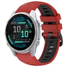 For Garmin Fenix 8 AMOLED 43mm Dual Color Quick Release Steel Buckle 20mm Silicone Watch Band(Red+Black)