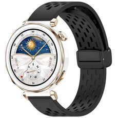 Per Huawei Watch GT5 Pro 42mm Cinturino in silicone con fibbia magnetica pieghevole (nero)