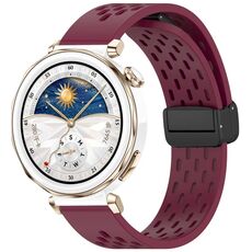 Per Huawei Watch GT5 Pro 42mm Cinturino in silicone con fibbia magnetica pieghevole (rosso vino)