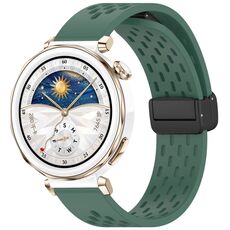 Per Huawei Watch GT5 Pro 42mm Cinturino in silicone con fibbia magnetica pieghevole (verde scuro)