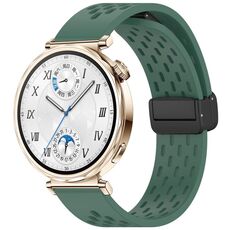 Per Huawei Watch GT 5 41mm Cinturino in silicone con fibbia magnetica pieghevole (verde scuro)