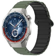 Per Huawei Watch GT 5 Pro 46mm Cinturino in silicone con fibbia magnetica bicolore (verde scuro nero)