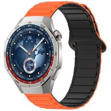 Per Huawei Watch GT 5 Pro 46mm Cinturino in silicone con fibbia magnetica bicolore (arancione nero)
