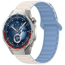 Per Huawei Watch GT 5 Pro 46mm Cinturino in silicone con fibbia magnetica bicolore (Bianco nebbia blu)