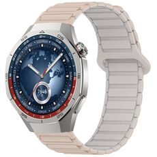 Per Huawei Watch GT 5 Pro 46mm Cinturino in silicone con fibbia magnetica bicolore (bianco latte e tè)