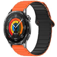 Per Huawei Watch GT 5 46mm Cinturino in silicone con fibbia magnetica bicolore (arancione nero)