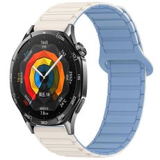 Per Huawei Watch GT 5 46mm Cinturino in silicone con fibbia magnetica bicolore (Bianco nebbia blu)