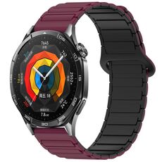 Per Huawei Watch GT 5 46mm Cinturino in silicone con fibbia magnetica bicolore (rosso vino nero)