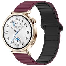 Per Huawei Watch GT 5 41mm Cinturino in silicone con fibbia magnetica bicolore (rosso vino nero)
