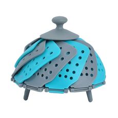 Household Foldable Plastic Lotus Steamer Kitchen Drainage Vegetable Storage Basket(Dark Blue)