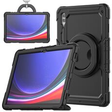 Per Samsung Galaxy Tab S10 Ultra D Type Custodia per tablet PC ibrida in silicone con supporto per maniglia (nero)