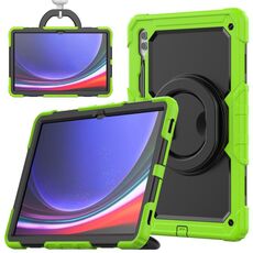 For Samsung Galaxy Tab S10 Ultra D Type Silicone Hybrid PC Tablet Case with Handle Holder(Yellow Green)