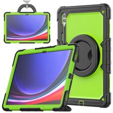 For Samsung Galaxy Tab S10 Ultra D Type Silicone Hybrid PC Tablet Case with Handle Holder(Yellow Green PC)