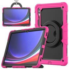 For Samsung Galaxy Tab S10 Ultra D Type Silicone Hybrid PC Tablet Case with Handle Holder(Rose Red)
