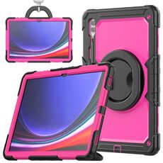For Samsung Galaxy Tab S10 Ultra D Type Silicone Hybrid PC Tablet Case with Handle Holder(Rose Red PC)