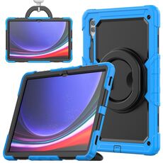 For Samsung Galaxy Tab S10 Ultra D Type Silicone Hybrid PC Tablet Case with Handle Holder(Light Blue)