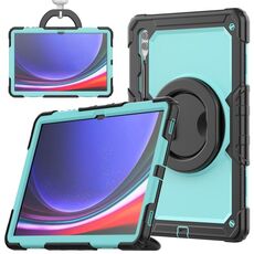For Samsung Galaxy Tab S10 Ultra D Type Silicone Hybrid PC Tablet Case with Handle Holder(Light Blue PC)