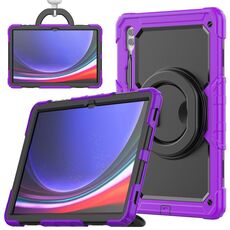 For Samsung Galaxy Tab S10 Ultra D Type Silicone Hybrid PC Tablet Case with Handle Holder(Purple)