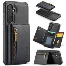 Per Samsung Galaxy S24 FE 5G DG.MING M5 Series Zip RFID Multi Card Custodia in pelle staccabile per telefono (nero)