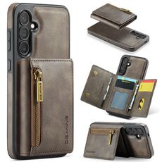 Per Samsung Galaxy S24 FE 5G DG.MING M5 Series Zip RFID Multi Card Custodia in pelle staccabile per telefono (caffè)