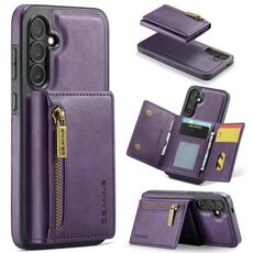 Per Samsung Galaxy S24 FE 5G DG.MING M5 Series Zip RFID Multi Card Custodia in pelle staccabile per telefono (viola)