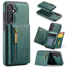Per Samsung Galaxy S24 FE 5G DG.MING M5 Series Zip RFID Multi Card Custodia in pelle staccabile per telefono (verde)