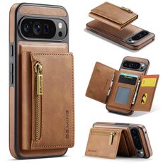 For Google Pixel 9 Pro XL DG.MING M5 Series Zip RFID Multi Card Detachable Leather Phone Case(Brown)
