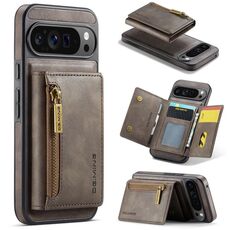 Per Google Pixel 9 Pro XL DG.MING M5 Series Zip RFID Multi Card Custodia in pelle staccabile per telefono (caffè)