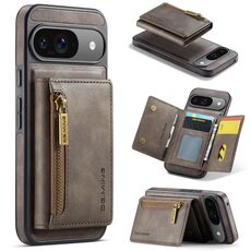 For Google Pixel 9 / 9 Pro DG.MING M5 Series Zip RFID Multi Card Detachable Leather Phone Case(Coffee)