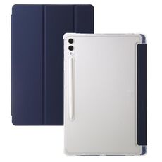 Per Samsung Galaxy Tab S10 Ultra Custodia per tablet in pelle acrilica trasparente a 3 pieghe (blu scuro)